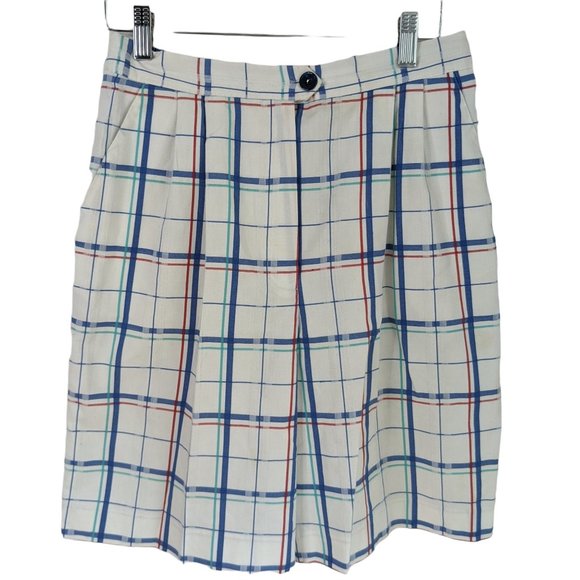 VINTAGE David Smith Womens White Plaid Pleated Shorts Size 14 - Made in USA - Picture 1 of 12